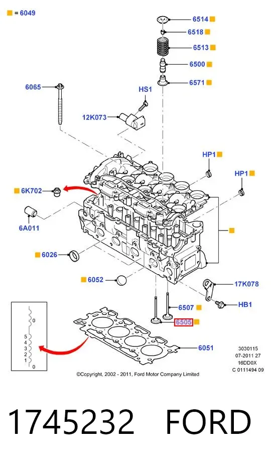 Válvula escape 1745232 Ford
