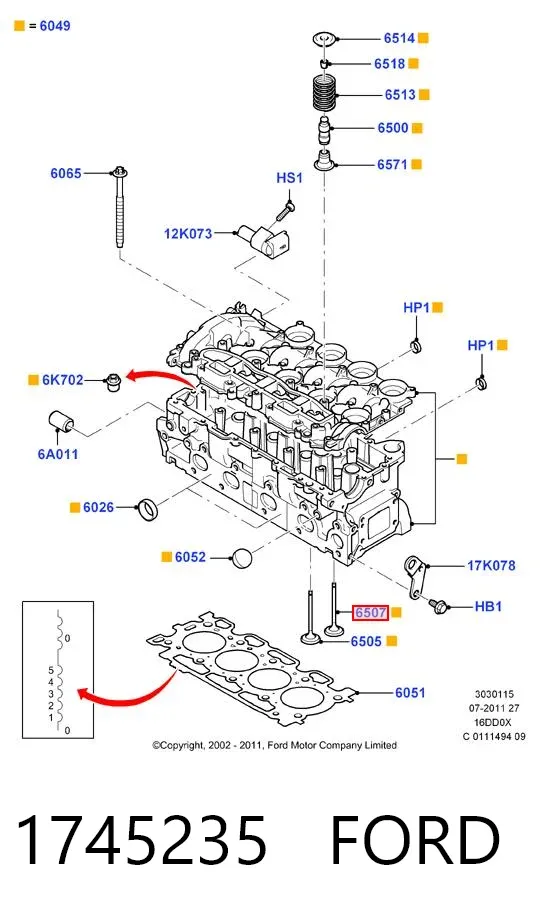 Válvulas de admisión 1745235 Ford