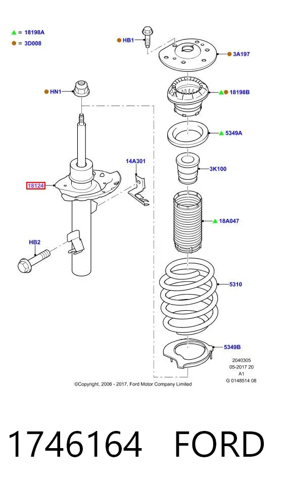 Amortiguador delantero derecho 1746164 Ford