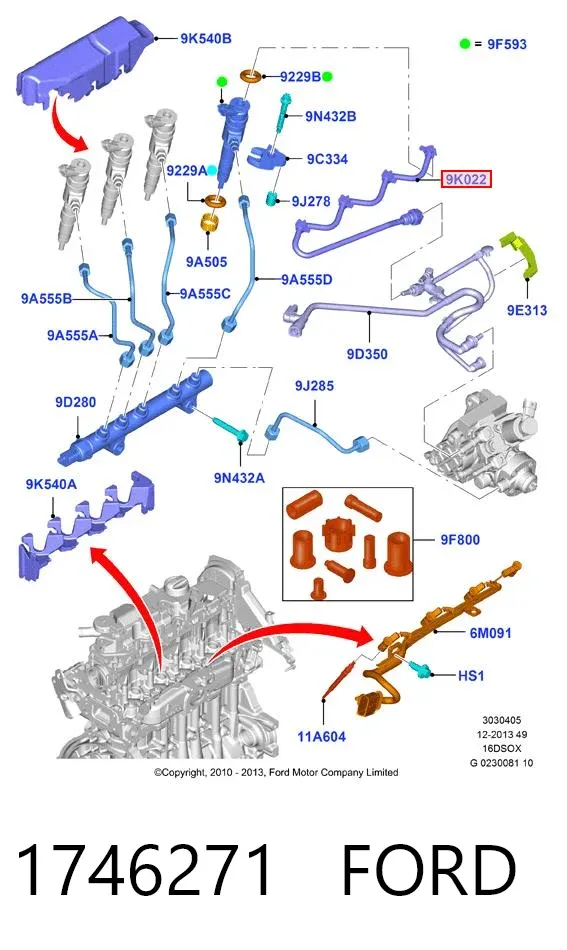 Tubería de retorno de combustible de los inyectores 1746271 Ford