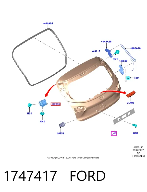 Bisagra de puerta trasera 1747417 Ford