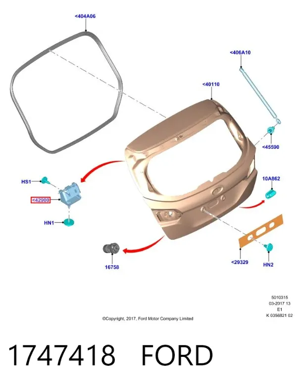Bisagra de puerta trasera 1747418 Ford