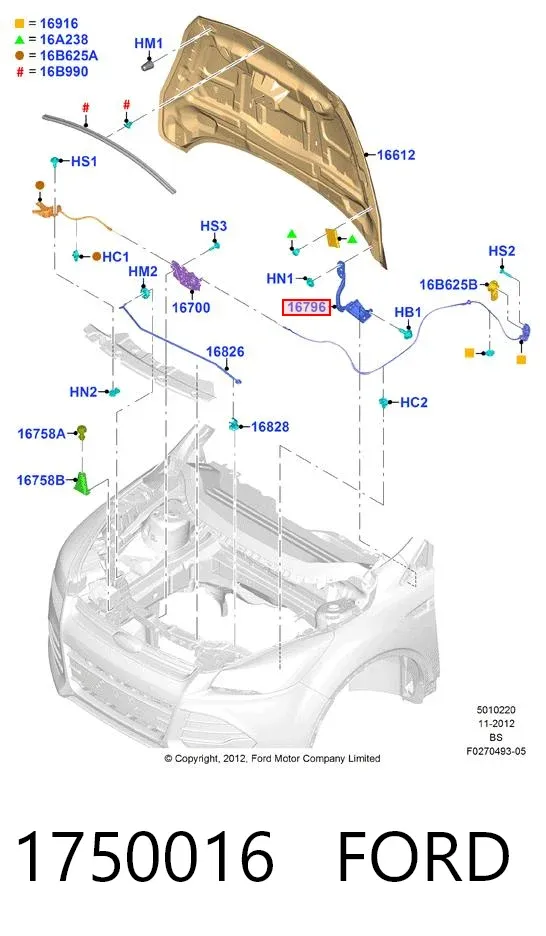 Bisagra derecha del capó 1750016 Ford