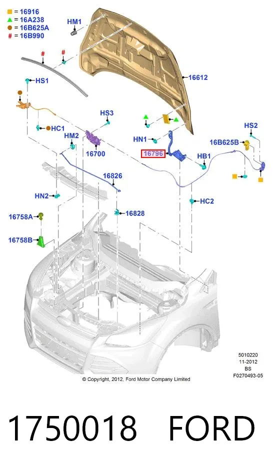 Bisagra izquierda del capó 1750018 Ford