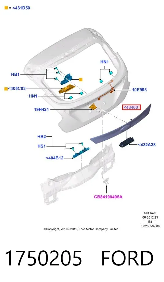 Moldura de la puerta trasera 1750205 Ford