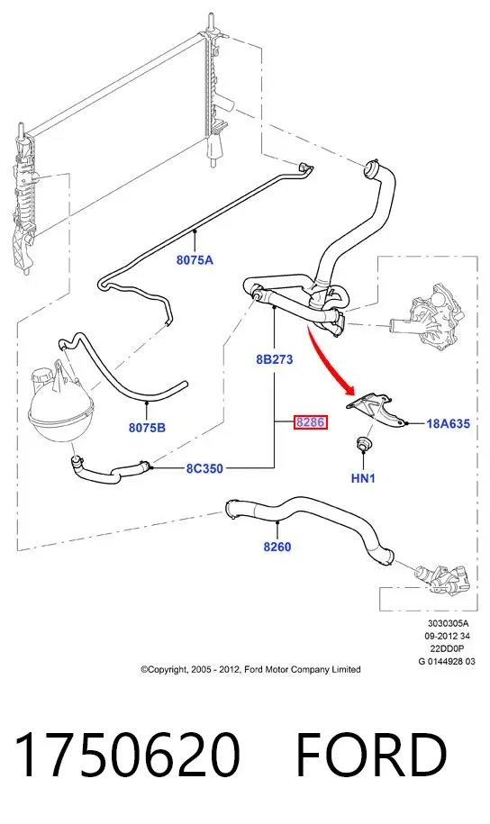 Manguera inferior del radiador 1750620 Ford