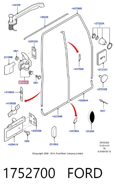 Bisagra superior derecha de puerta trasera batiente FORD 1752700