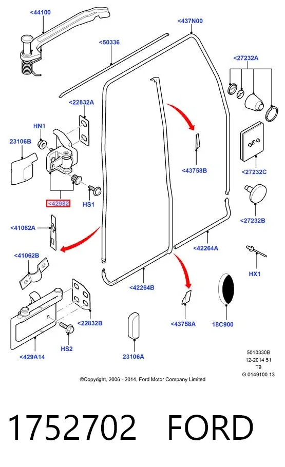 Bisagra superior izquierda de puerta trasera batiente 1752702 Ford