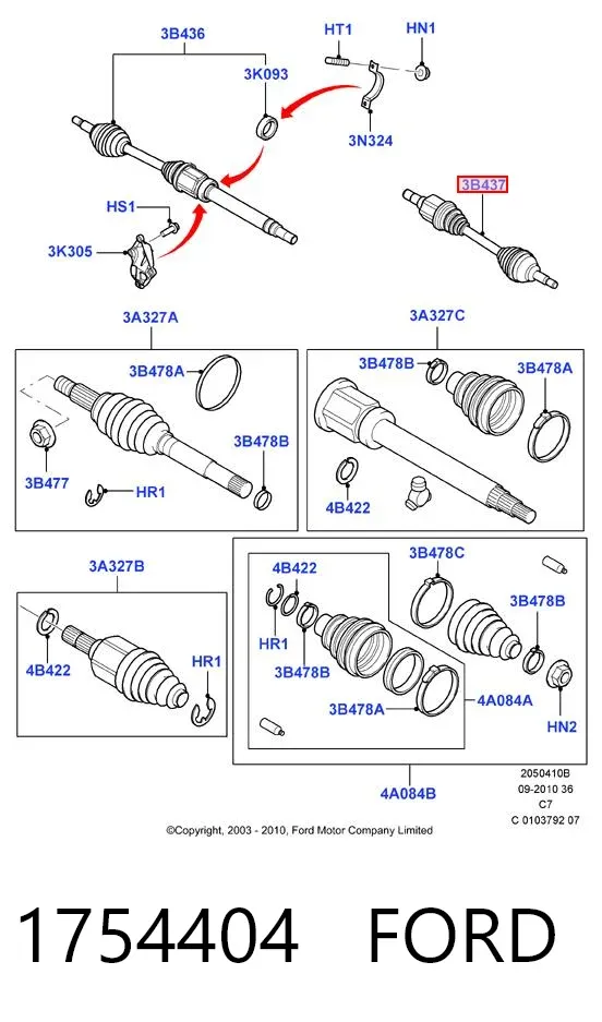 Semieje delantero izquierdo 1754404 Ford