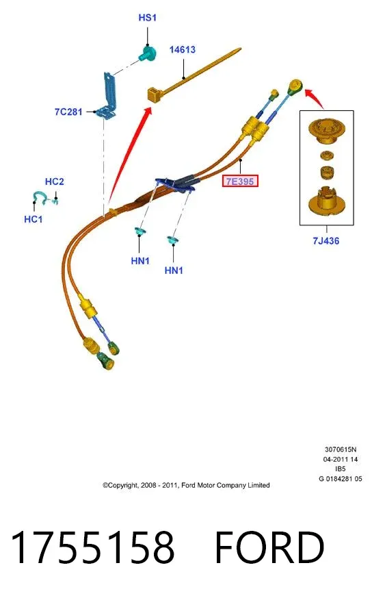 Cables de caja de cambios 1755158 Ford
