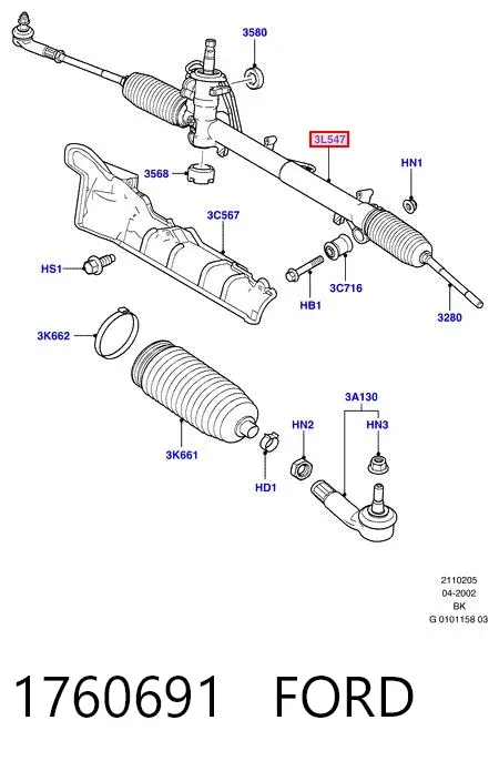Cremallera de dirección 1760691 Ford