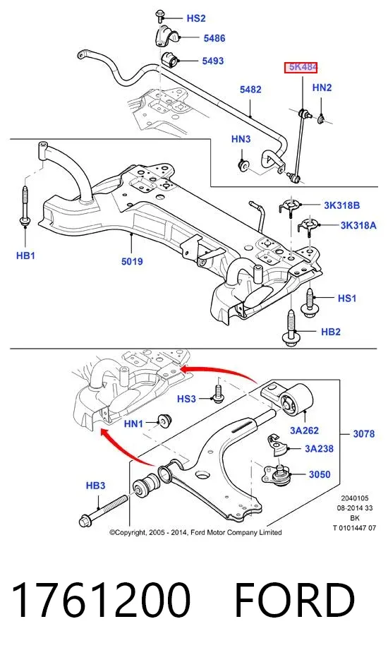 Bieleta estabilizadora delantera 1761200 Ford