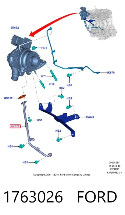 Tubo de drenaje de aceite de turbocompresor FORD 1763026