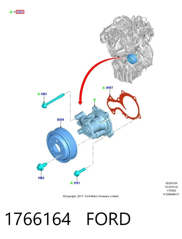 Bomba de agua de refrigeración con carcasa 1766164 Ford