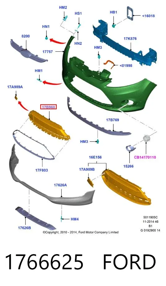 Rejilla central del parachoques delantero 1766625 Ford