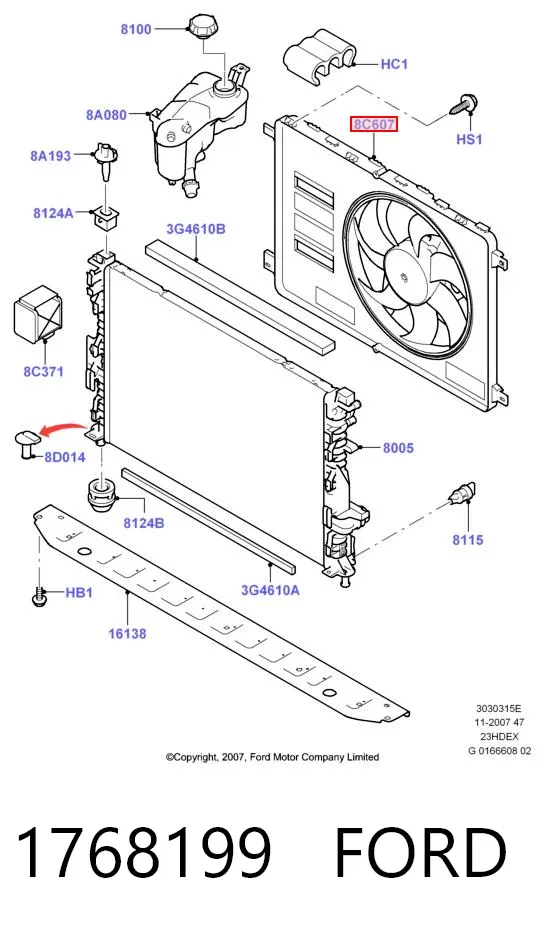 Ventilador de radiador 1768199 Ford