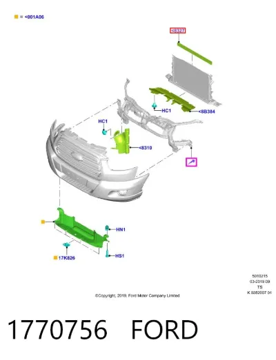 Deflector de aire superior del radiador FORD 1770756