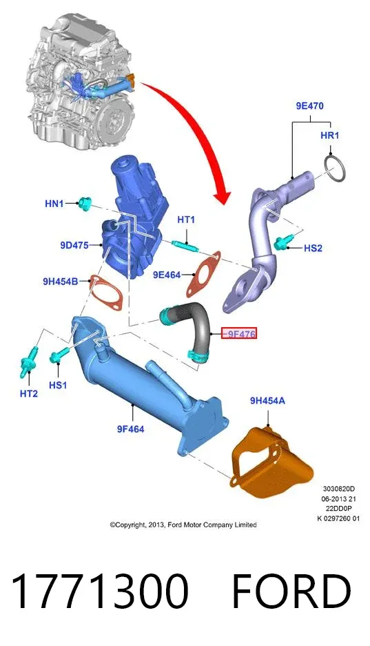 Manguera de radiador EGR, suministro 1771300 Ford