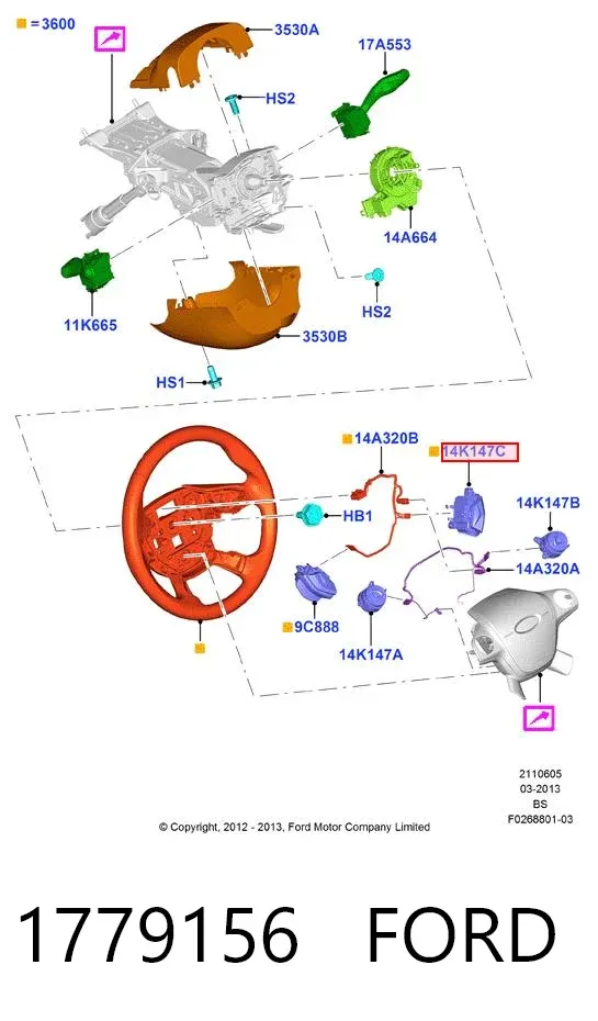 Módulo de interruptores del volante 1779156 Ford