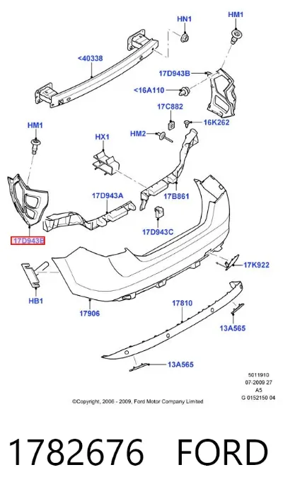 Soporte del parachoques trasero derecho FORD 1782676