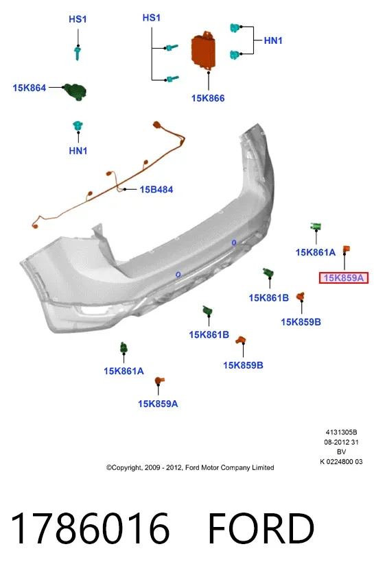 Sensor de aparcamiento trasero lateral 1786016 Ford