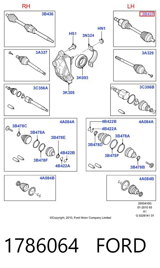 Semieje delantero izquierdo 1786064 Ford