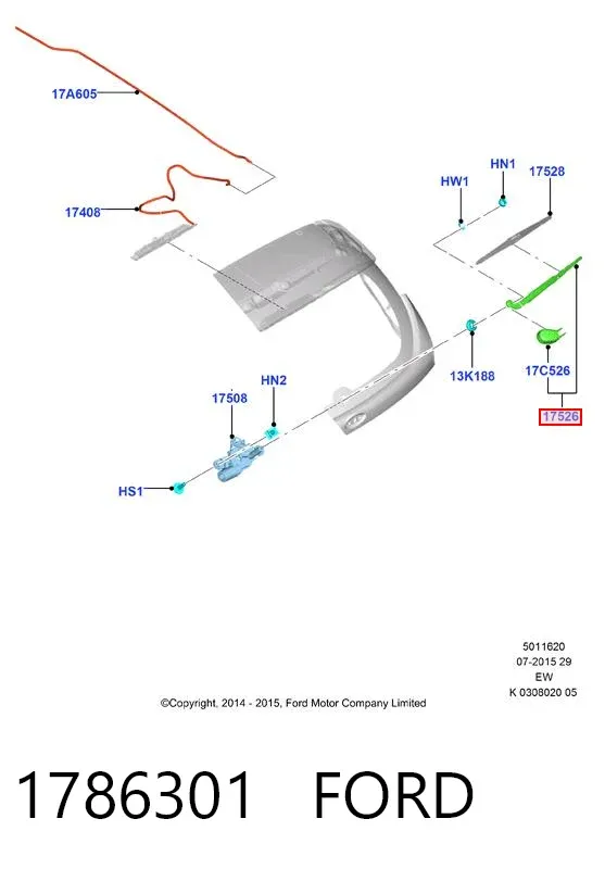 Brazo del limpiaparabrisas, trasero 1786301 Ford