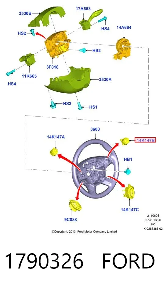 Módulo de interruptores del volante 1790326 Ford