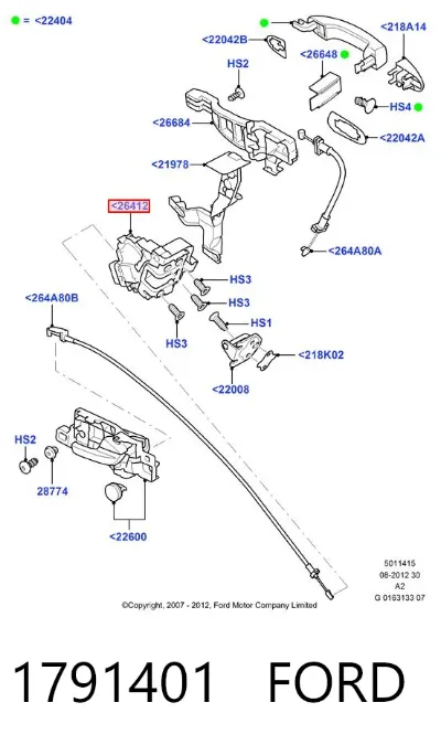 Cerradura de la puerta trasera derecha FORD 1791401