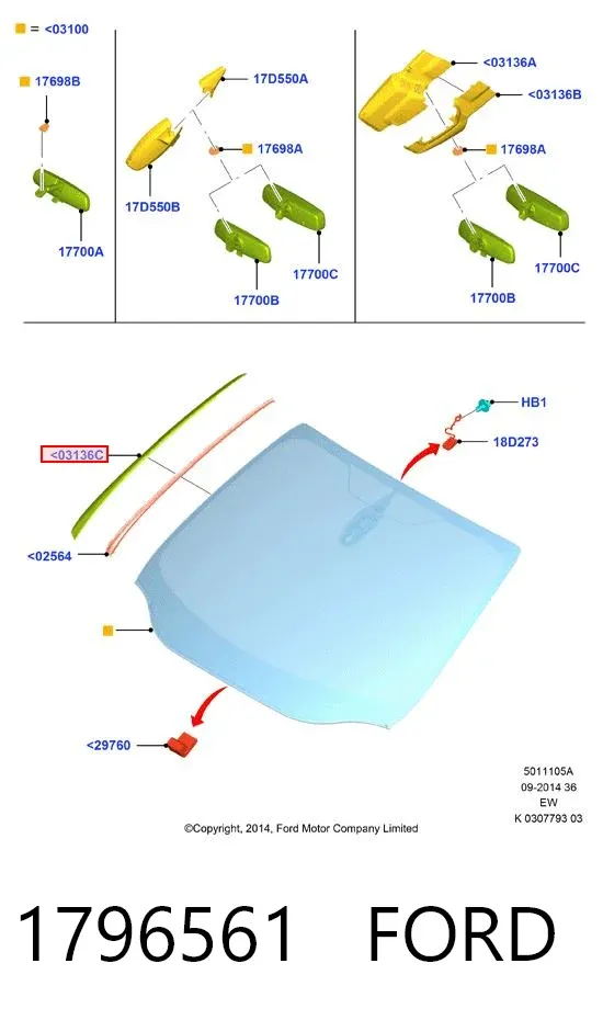 Moldura izquierda del parabrisas 1796561 Ford
