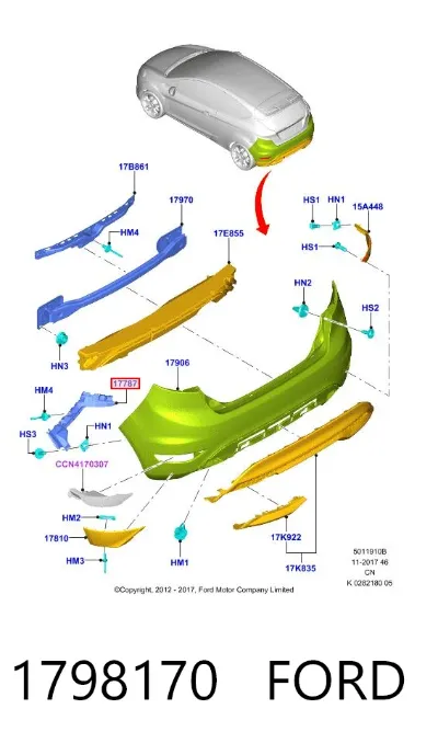 Soporte del parachoques trasero derecho FORD 1798170