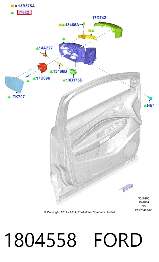 Espejo de retrovisor derecho 1804558 Ford