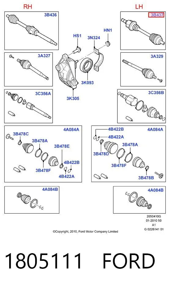 Semieje delantero izquierdo 1805111 Ford