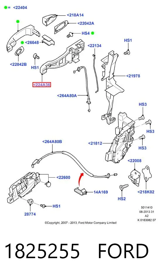 Soporte de manija exterior de puerta delantera izquierda 1825255 Ford