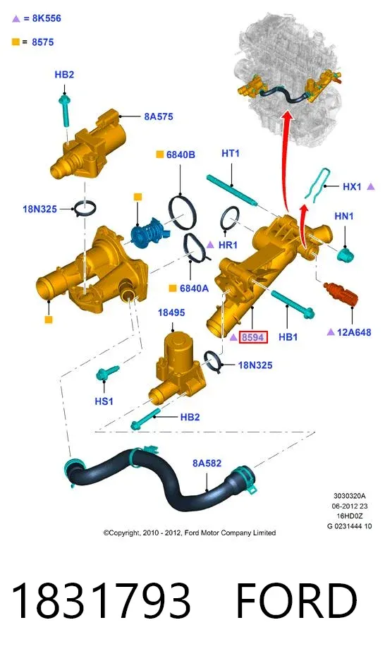 Brida del sistema de refrigeración (triple unión) 1831793 Ford