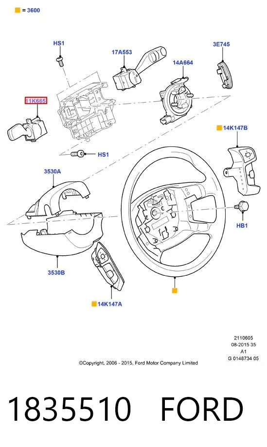 Conmutador izquierdo de la columna de dirección 1835510 Ford