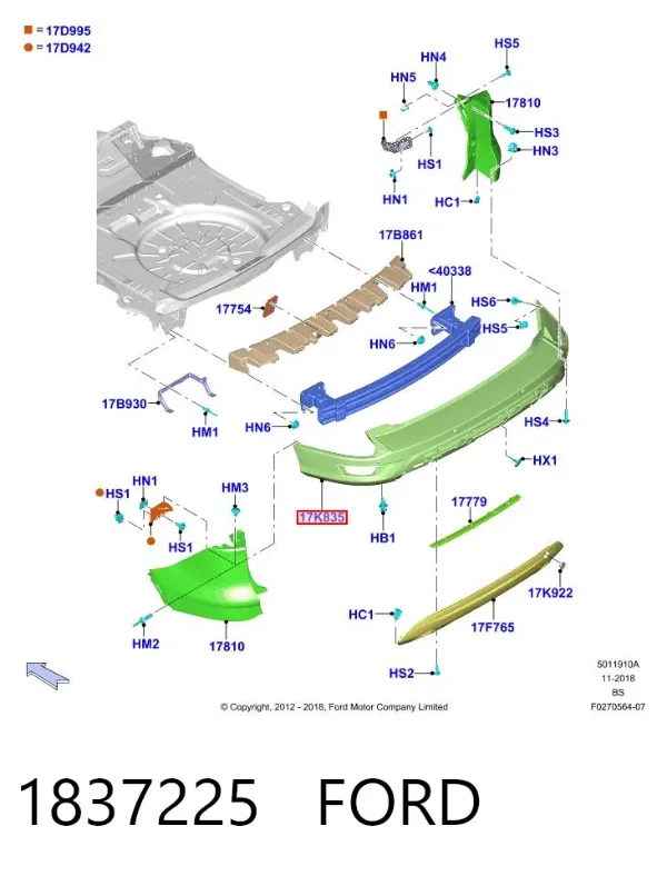 Parachoques trasero 1837225 Ford