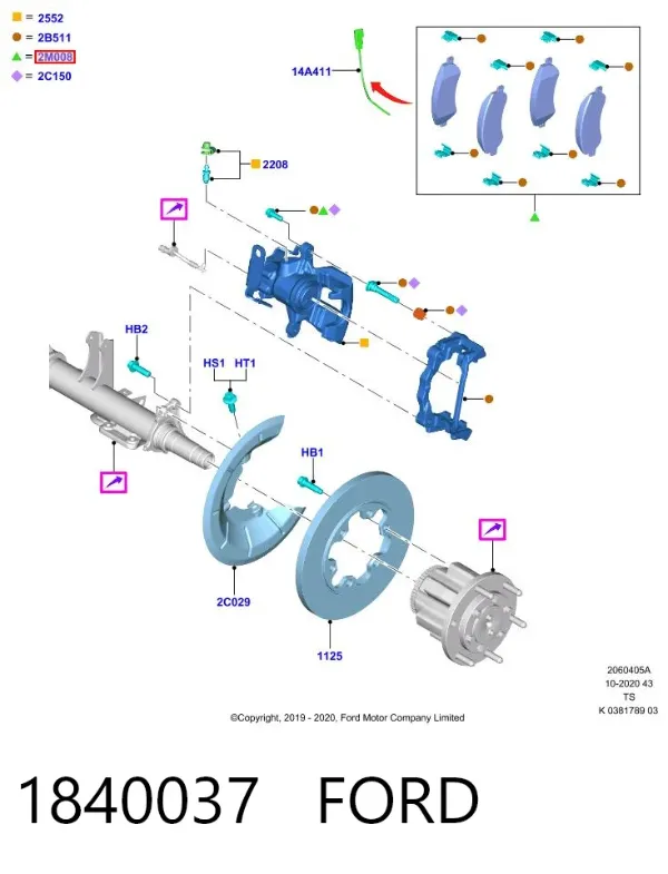 Pastillas de freno traseras 1840037 Ford