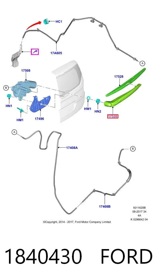 Brazo del limpiaparabrisas, trasero 1840430 Ford