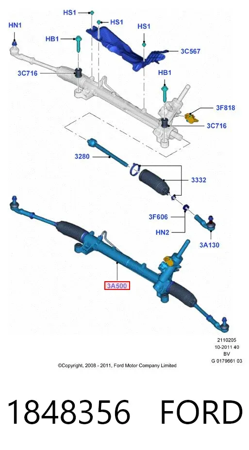 Cremallera de dirección 1848356 Ford