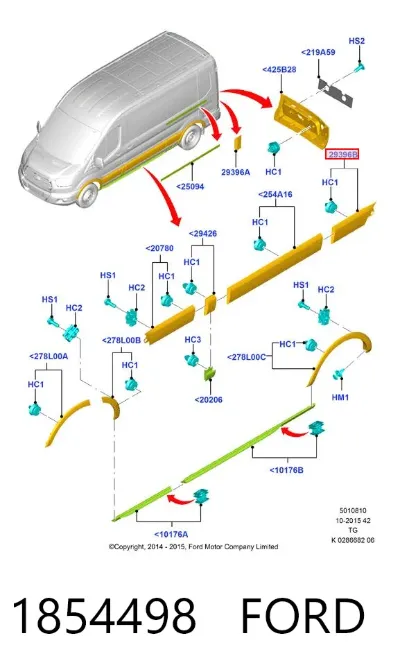 Moldura de guardabarros trasero izquierdo FORD 1854498