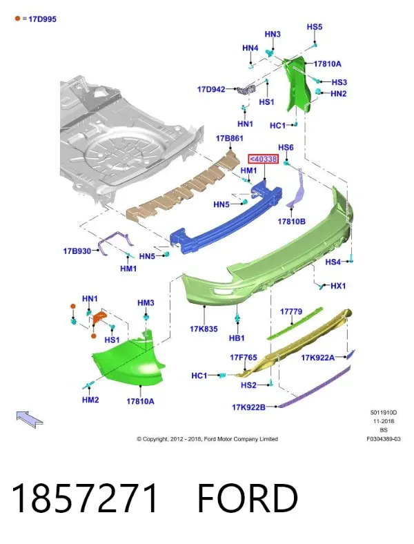 Refuerzo parachoques trasero 1857271 Ford