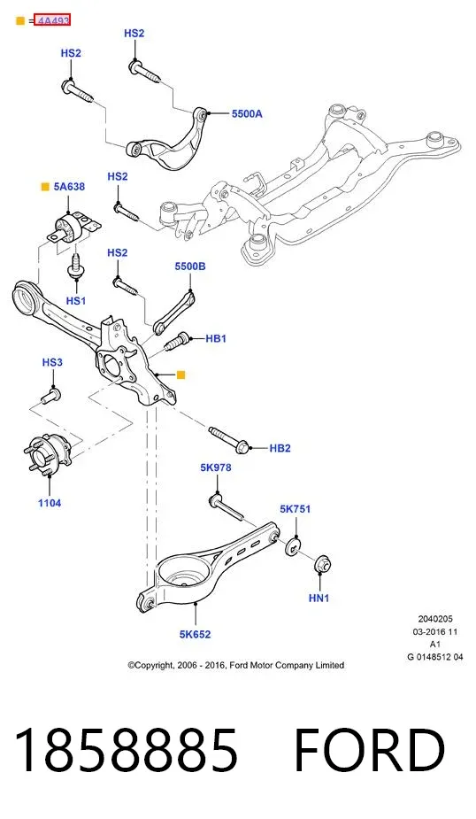 Brazo de suspensión, trasera derecha 1858885 Ford