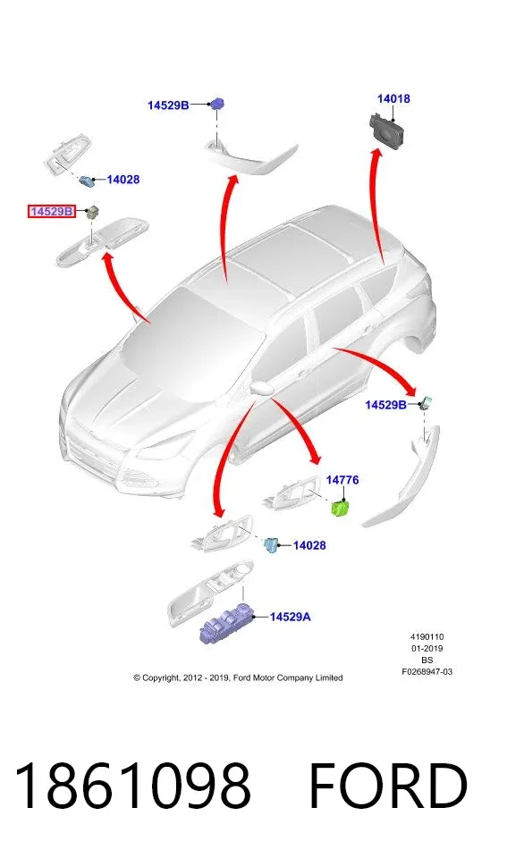 Unidad de control de elevalunas delantero derecho 1861098 Ford