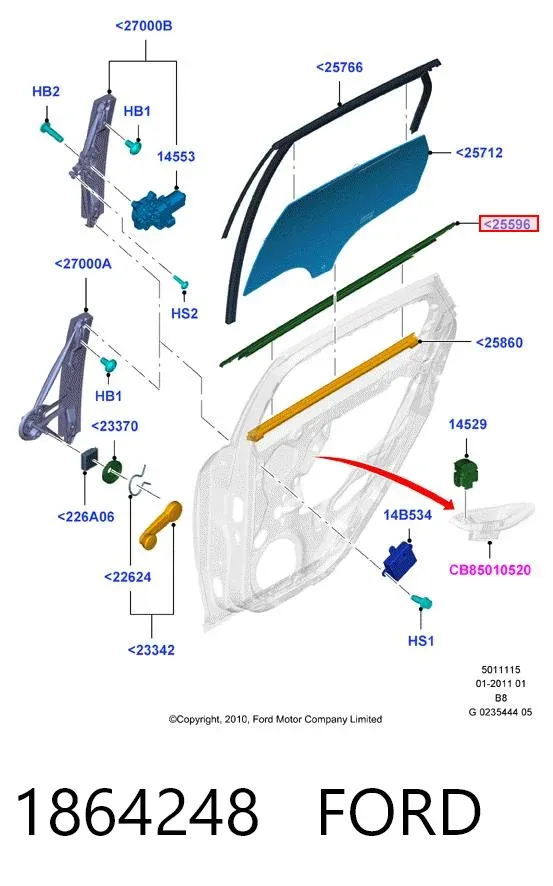 Sellador exterior de vidrio de puerta trasera derecha 1864248 Ford