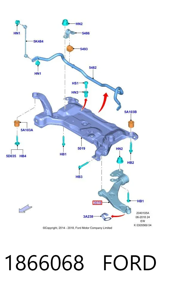Brazo inferior derecho de la suspensión delantera 1866068 Ford