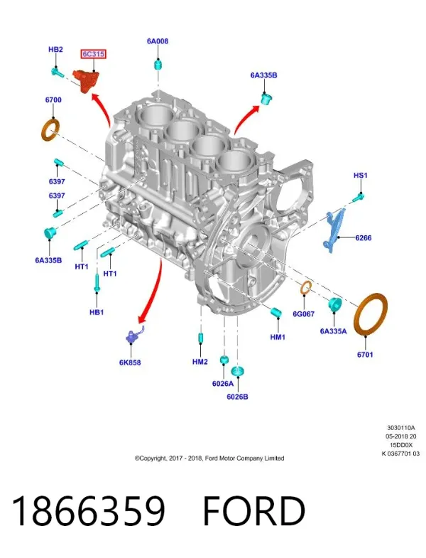 Sensor de cigüeñal 1866359 Ford