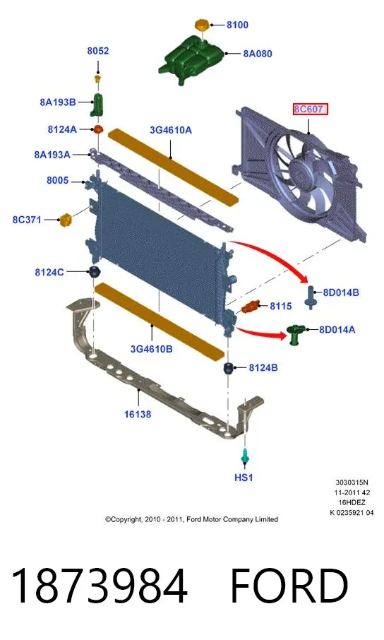 Ventilador del motor 1873984 Ford