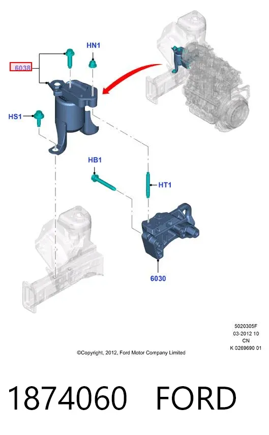 Soporte de motor derecho 1874060 Ford