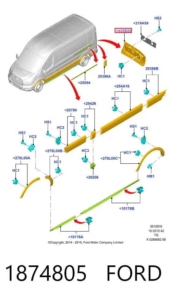 Moldura de puerta trasera derecha 1874805 Ford